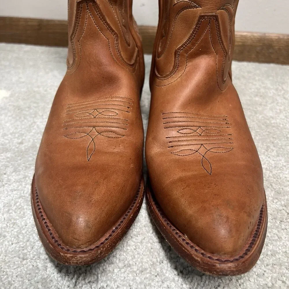 Frye Bruce Leather Cowboy Boots Women 8.5 B Embroidered Brown Pull On Mexico